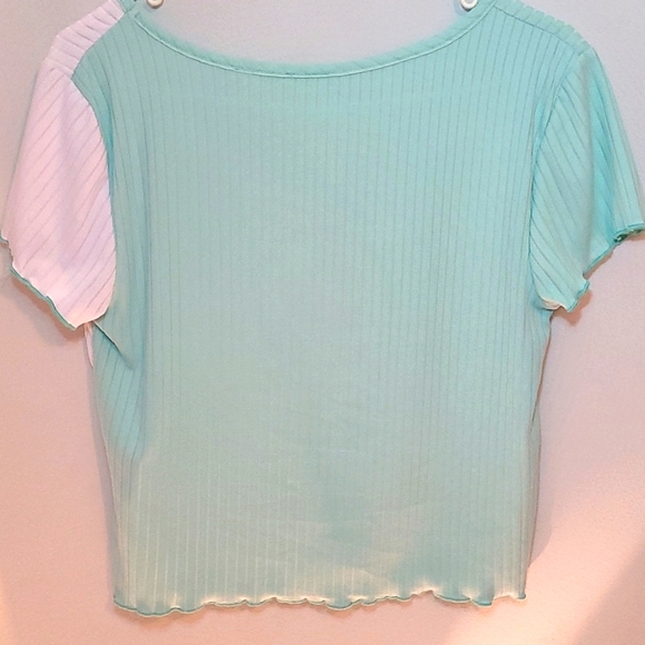 split color (teal/white) cropped top - Picture 2 of 2
